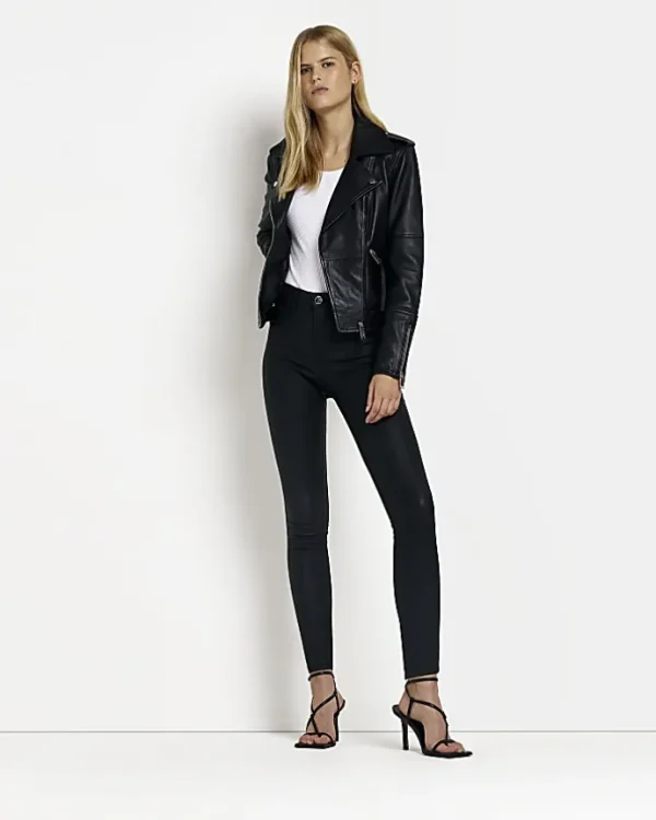 Black Molly coated mid rise skinny jeans