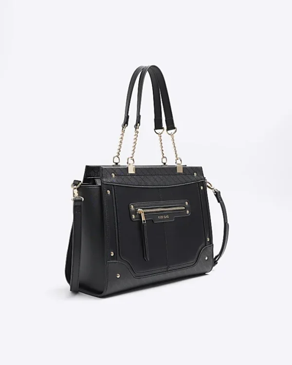 Black monogram panel zip tote bag