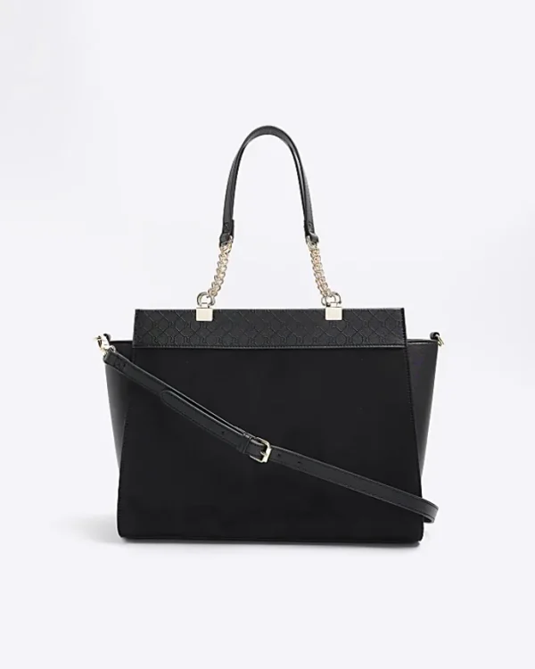 Black monogram panel zip tote bag