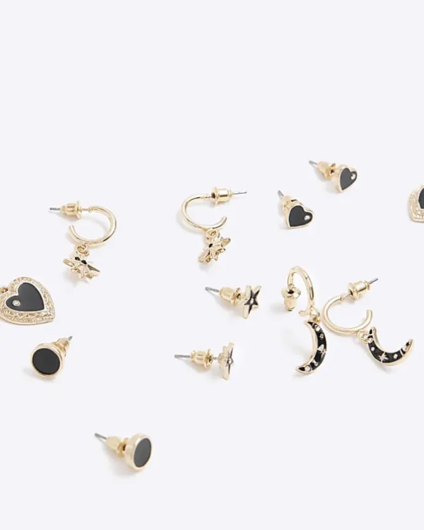 Black moon and star earrings multipack