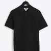 Black muscle fit knitted half zip polo