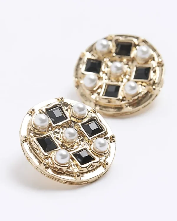 Black pearl stud earrings