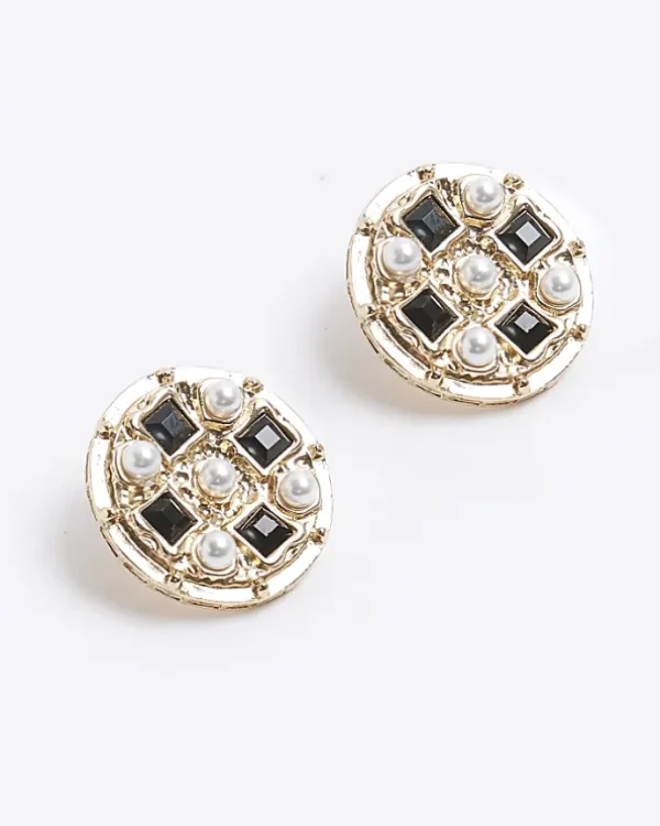 Black pearl stud earrings