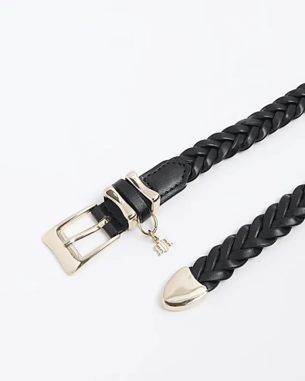 Black plaited skinny belt