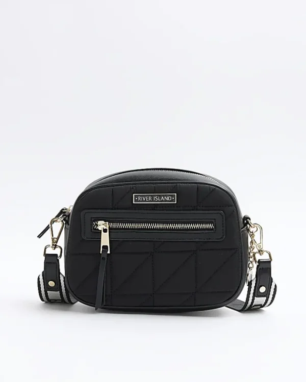 Black quilted camera cross body bag