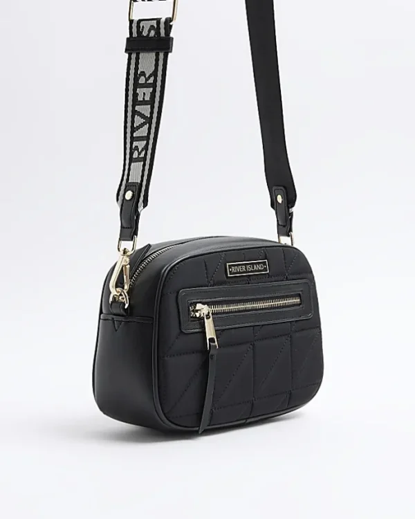 Black quilted camera cross body bag