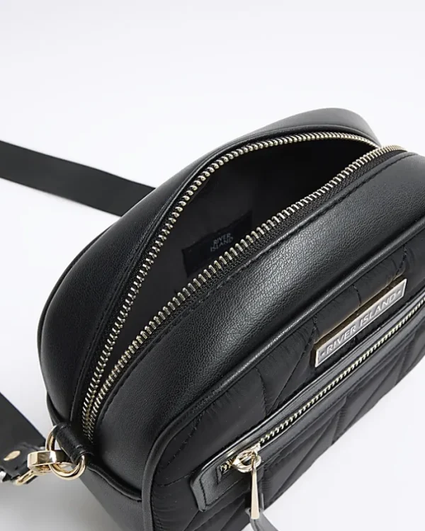 Black quilted camera cross body bag