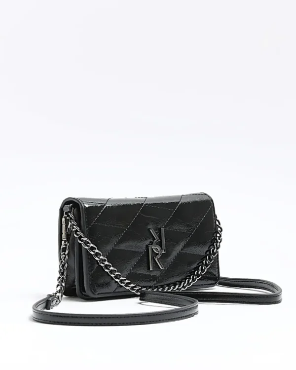 Black quilted chain cross body bag