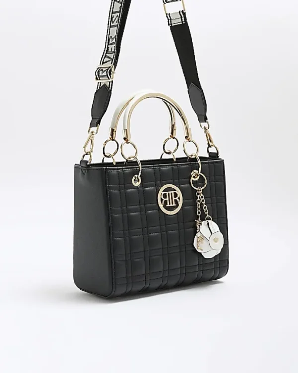 Black quilted corsage tote bag