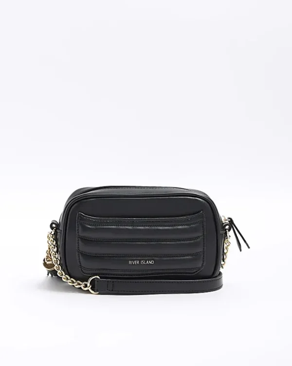 Black quilted flap front cross body bag