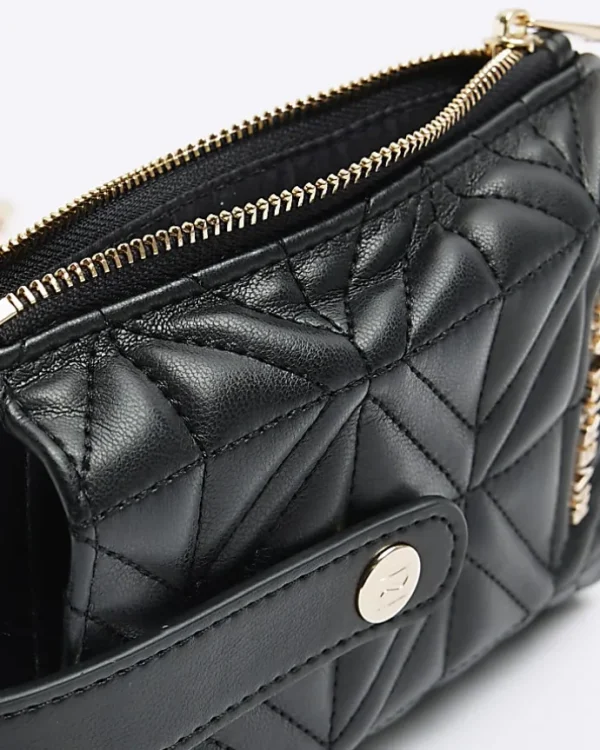 Black quilted phone holder bag