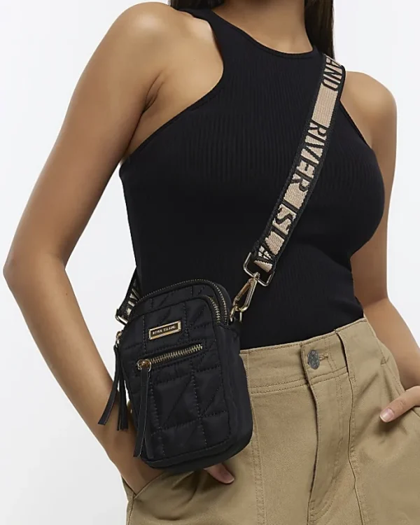 Black quilted phone holder bag