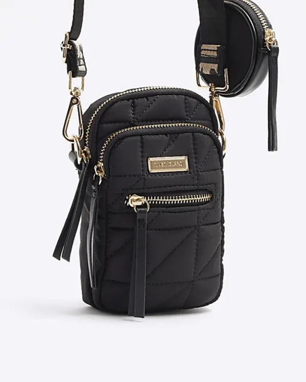 Black quilted pouch phone cross body bag