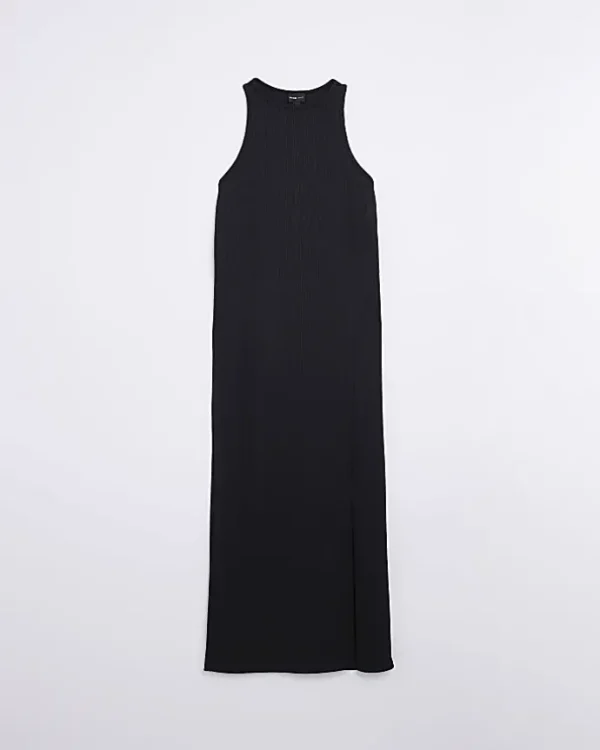 Black Racer Neck Bodycon Midi Dress