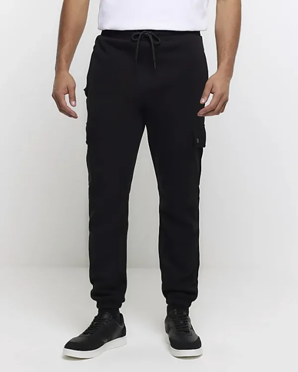 Black regular fit cargo joggers