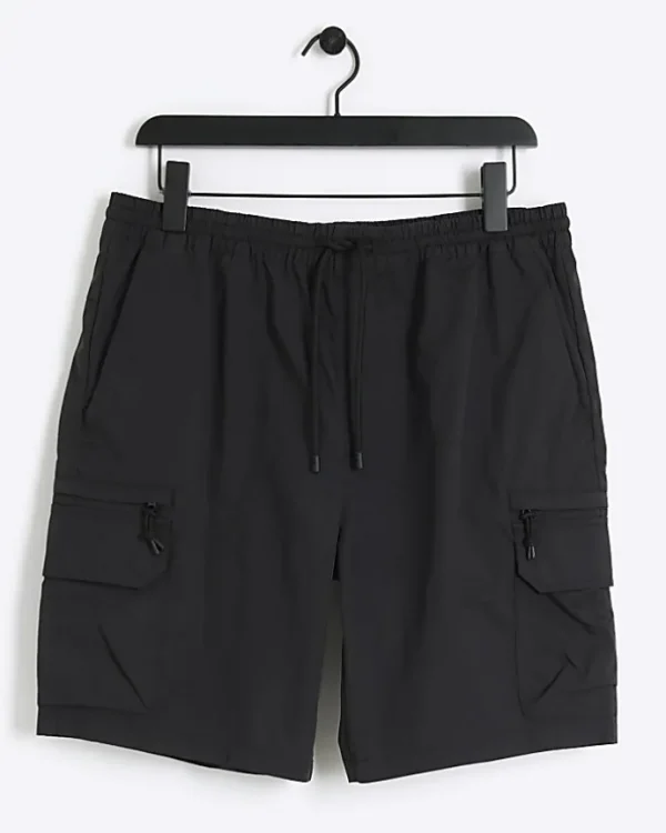 Black regular fit cargo shorts