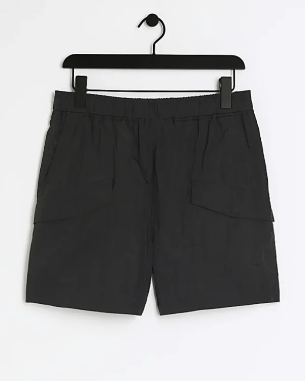 Black regular fit cargo swim shorts