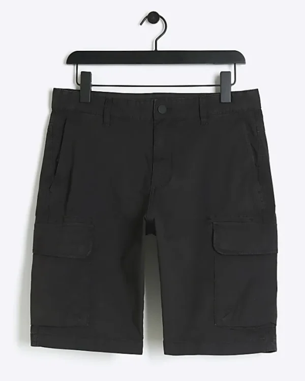 Black regular fit cargo shorts