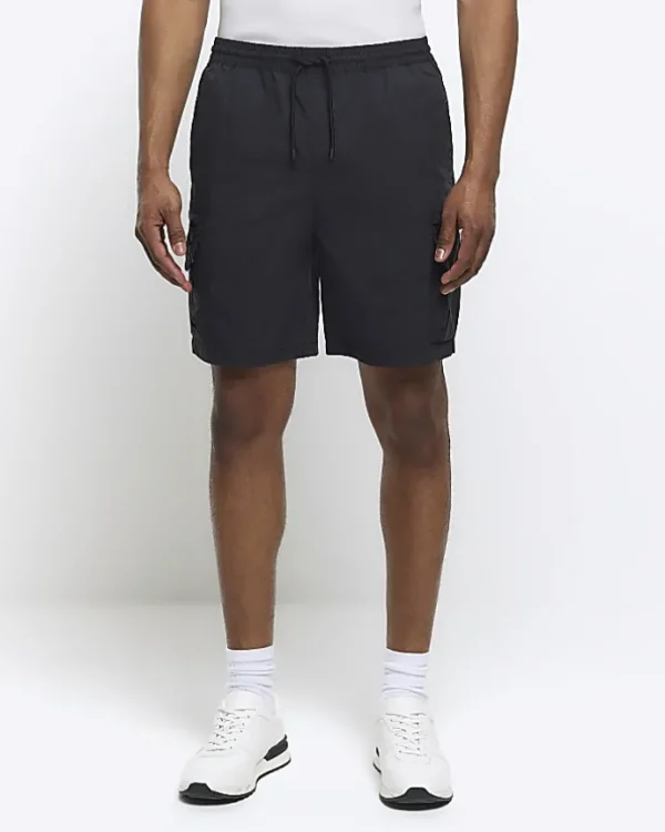 Black regular fit cargo shorts