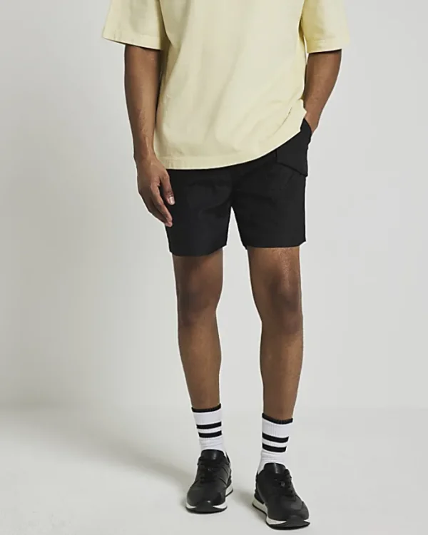 Black regular fit cargo swim shorts