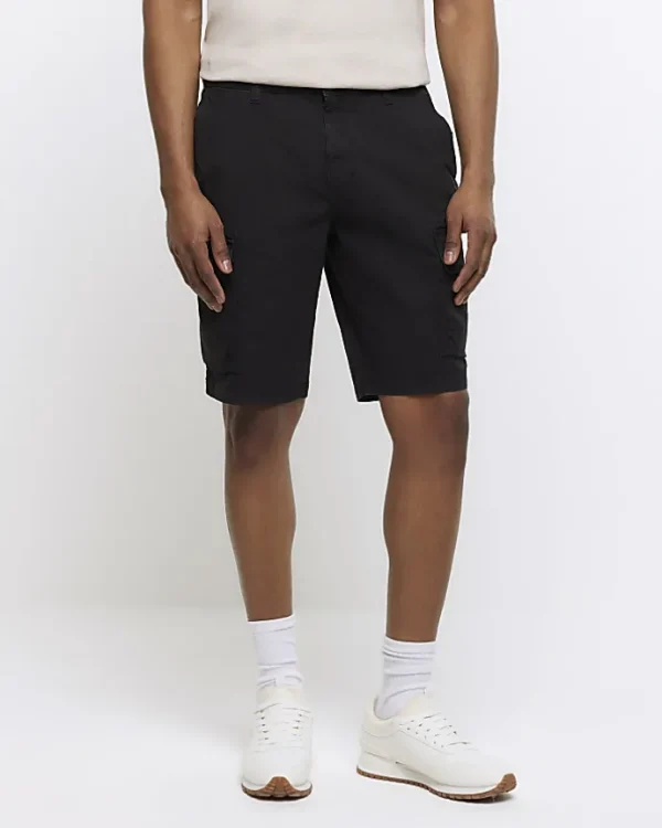 Black regular fit cargo shorts