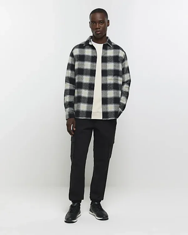 Black regular fit check long sleeve shirt