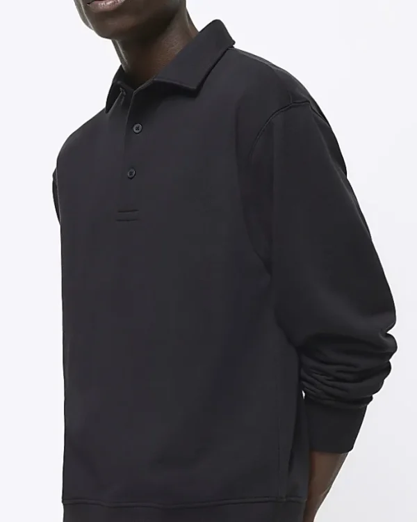 Black regular fit collared rugby polo