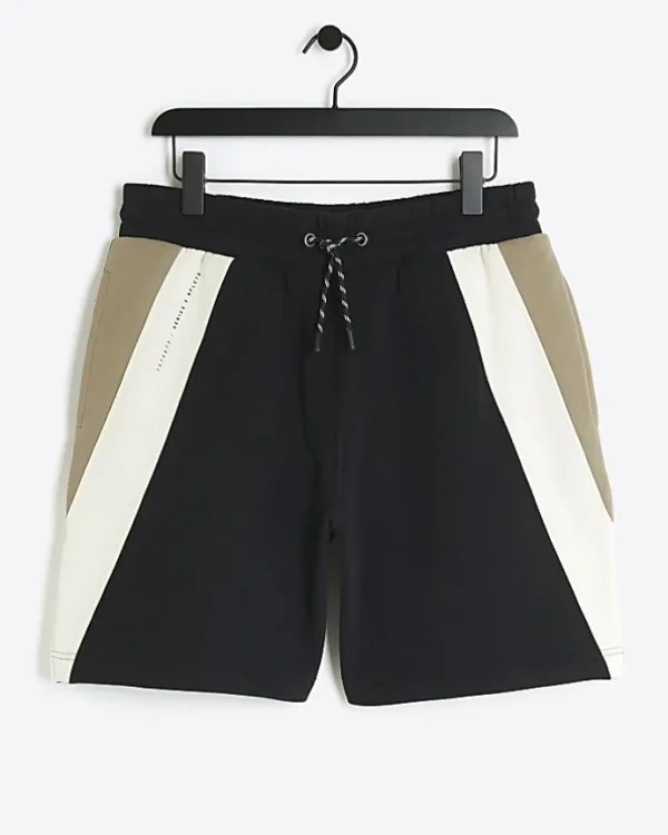 Black regular fit colour block shorts