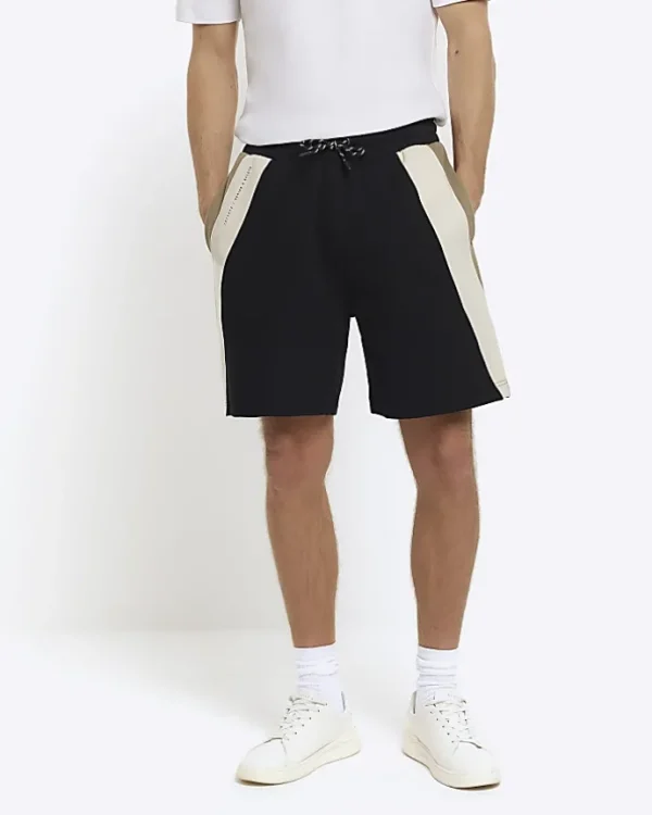 Black regular fit colour block shorts