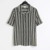 Black regular fit crochet stripe revere shirt