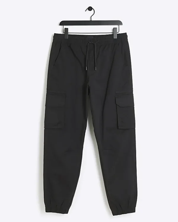 Black regular fit cuffed cargo trousers