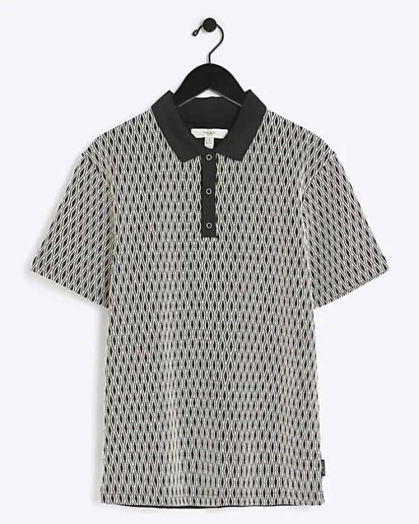 Black Regular Fit Diamond Jacquard Polo