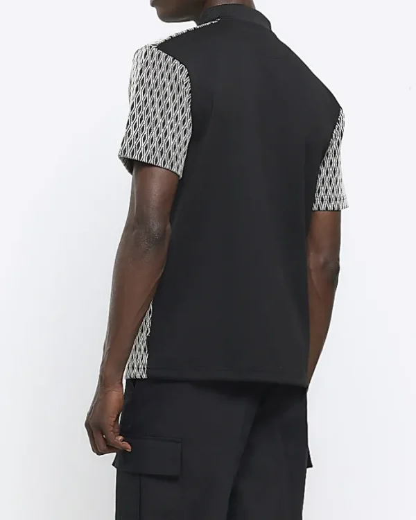 Black Regular Fit Diamond Jacquard Polo