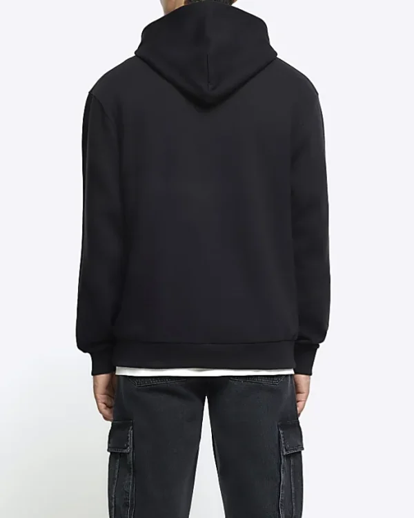 Black regular fit graphic hoodie