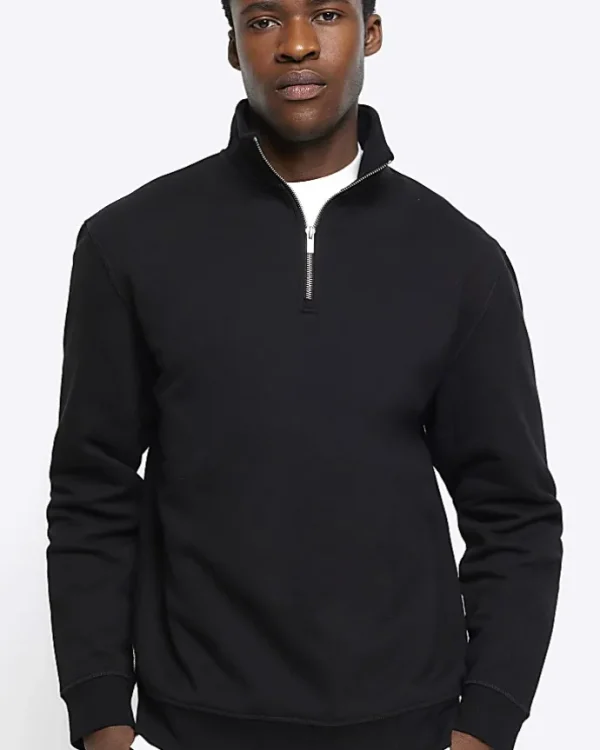 Black regular fit half zip sweatshirt