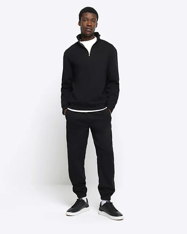 Black regular fit half zip sweatshirt