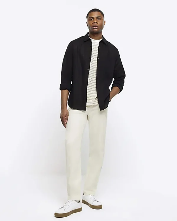 Black regular fit linen blend shirt