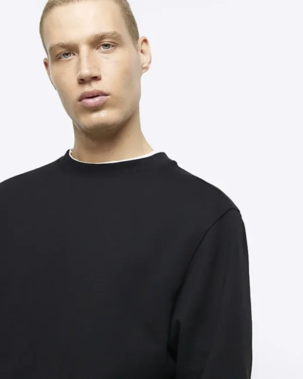 Black regular fit long sleeve sweatshirt