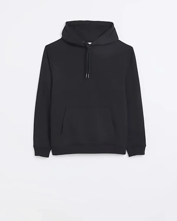 Black regular fit plain hoodie