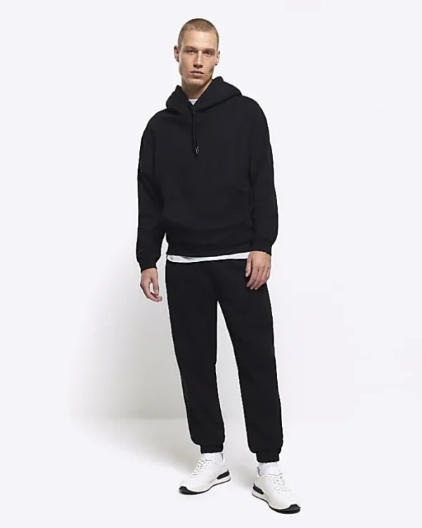 Black regular fit plain hoodie