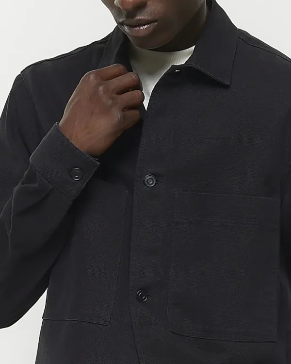 Black regular fit pocket overshirt