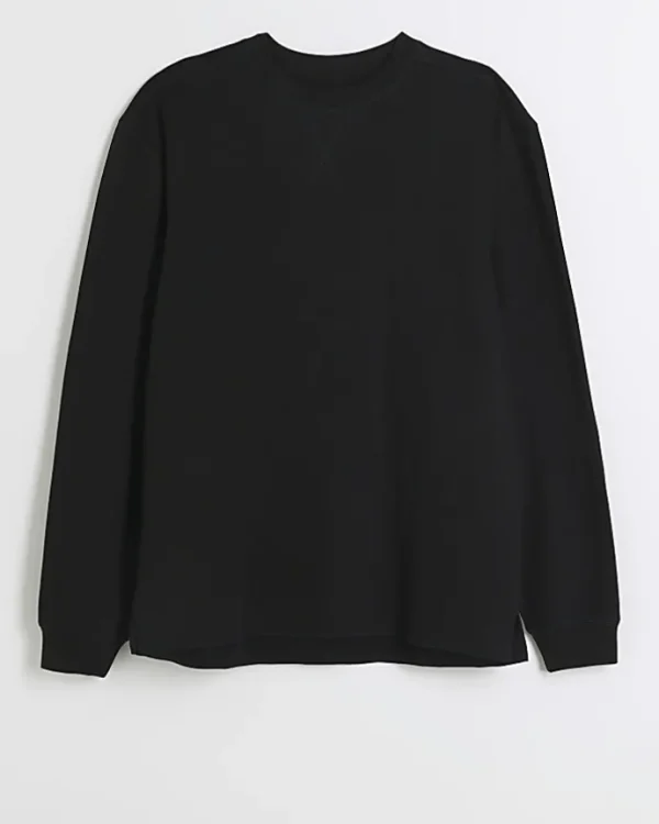 Black regular fit rib sweatshirt