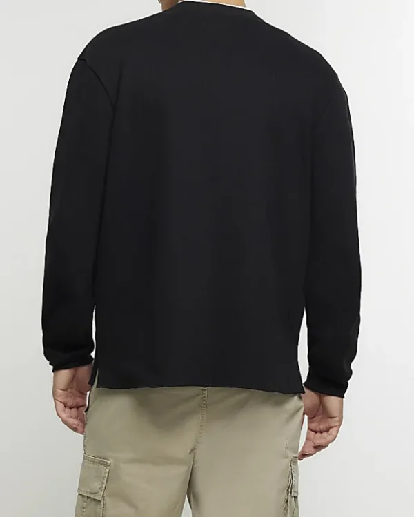 Black regular fit rib sweatshirt