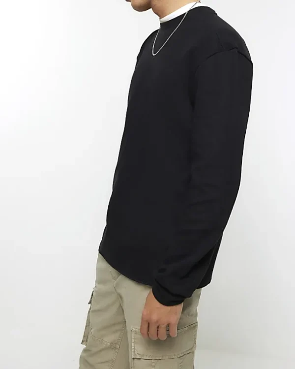 Black regular fit rib sweatshirt