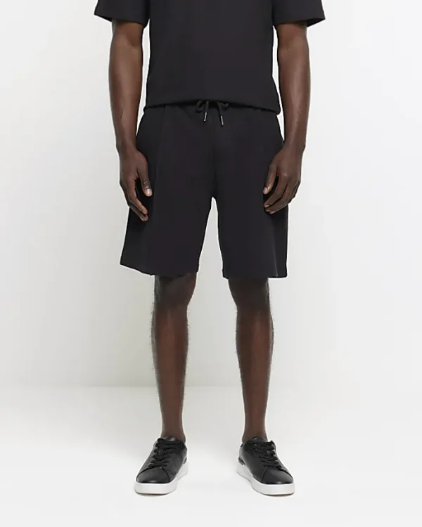 Black regular fit textured smart shorts