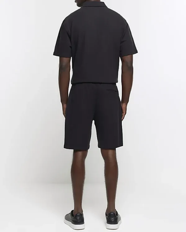 Black regular fit textured smart shorts