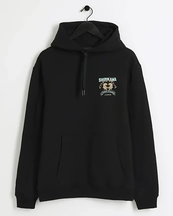 Black regular fit tiger graphic hoodie