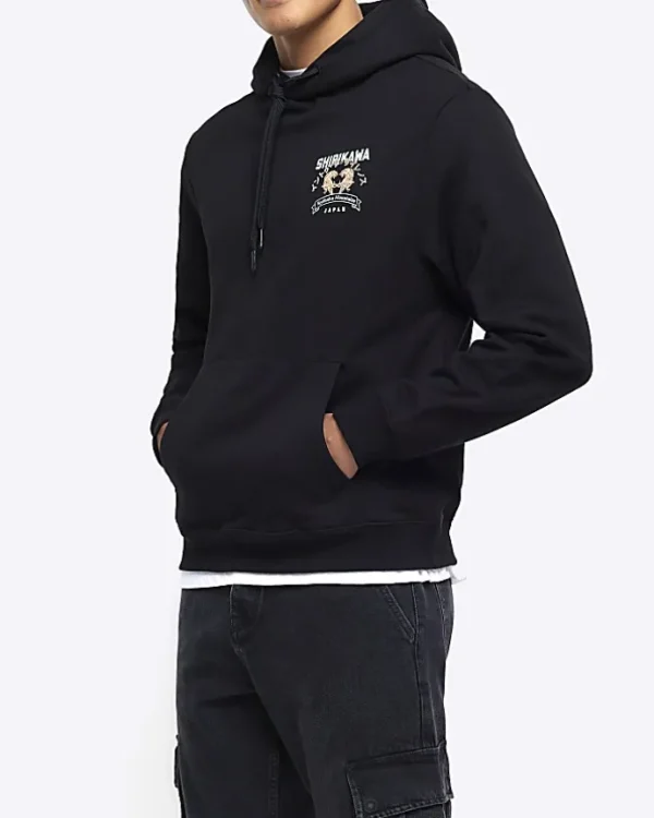 Black regular fit tiger graphic hoodie