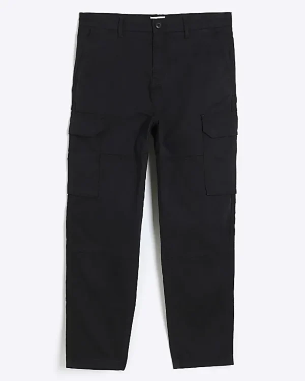 Black regular fit utility cargo trousers