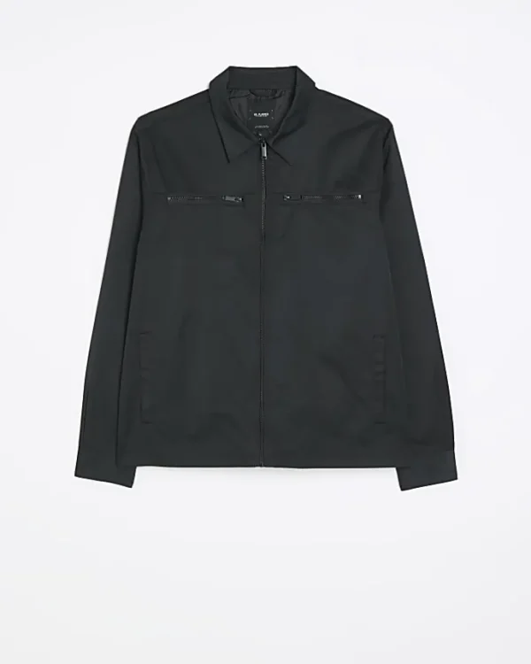 Black regular fit zip up tech shacket